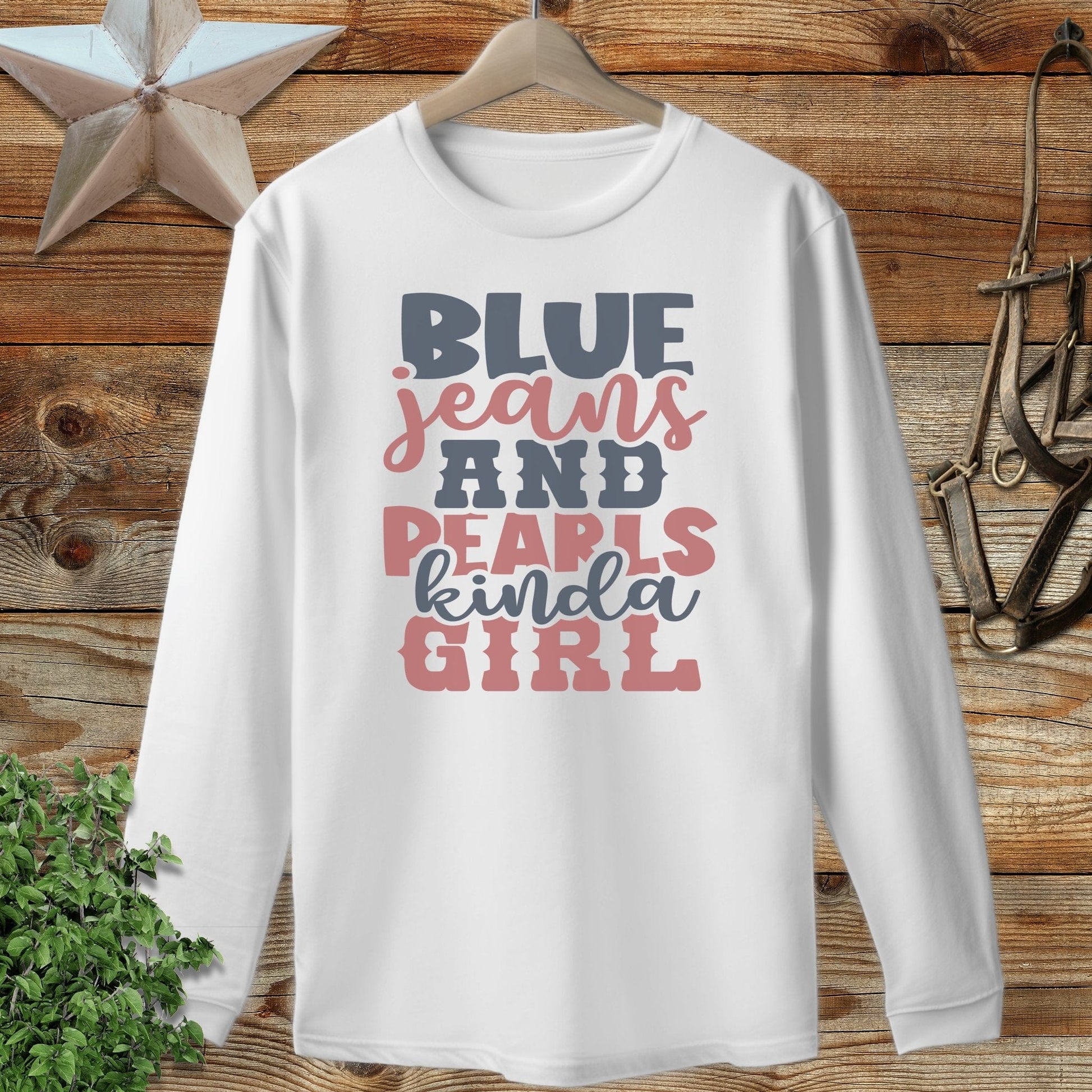 Blue Jeans and Pearls Long Sleeve Tee