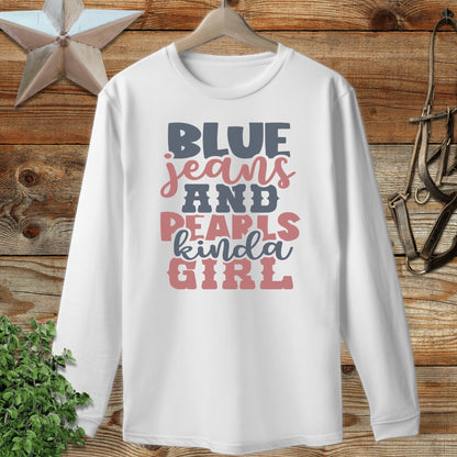 Blue Jeans and Pearls Long Sleeve Tee