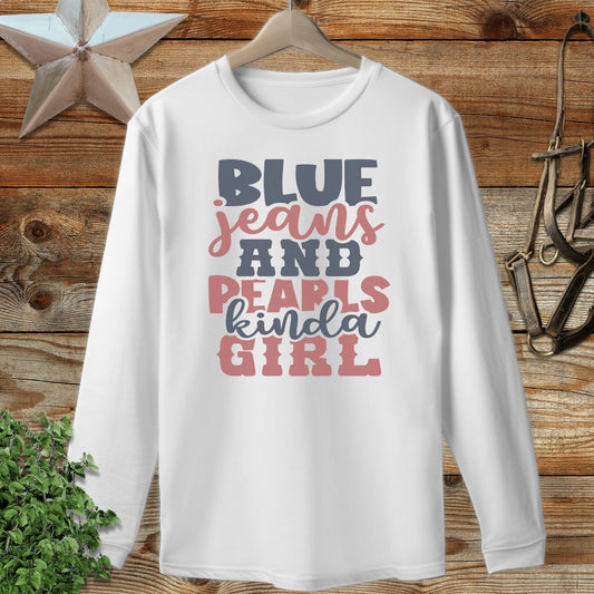 Blue Jeans and Pearls Long Sleeve Tee