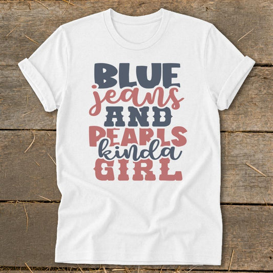 Blue Jeans and Pearls Softstyle Tee - White