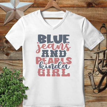 Blue Jeans and Pearls V-neck