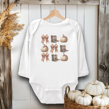 Boots Pumpkins and Bows Fall - Baby Shirt