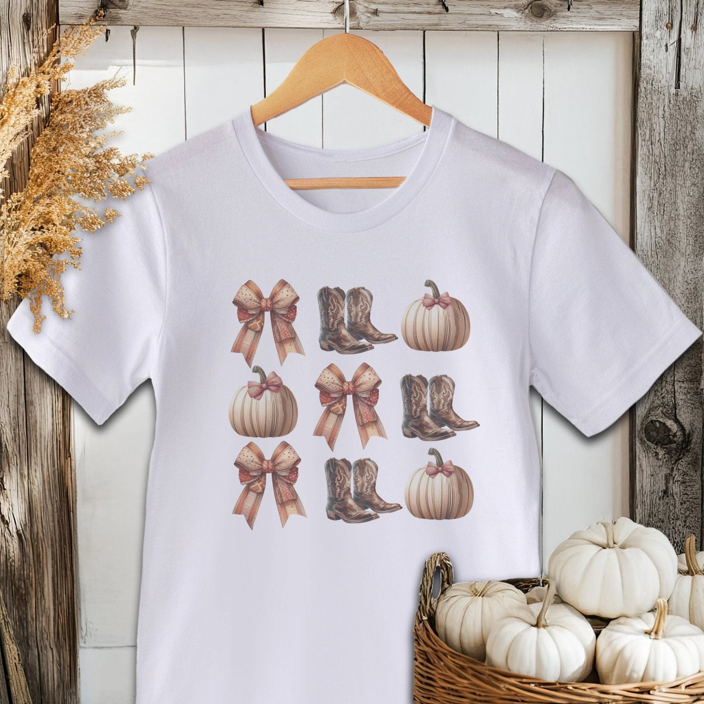 Boots Pumpkins and Bows Fall Shirt