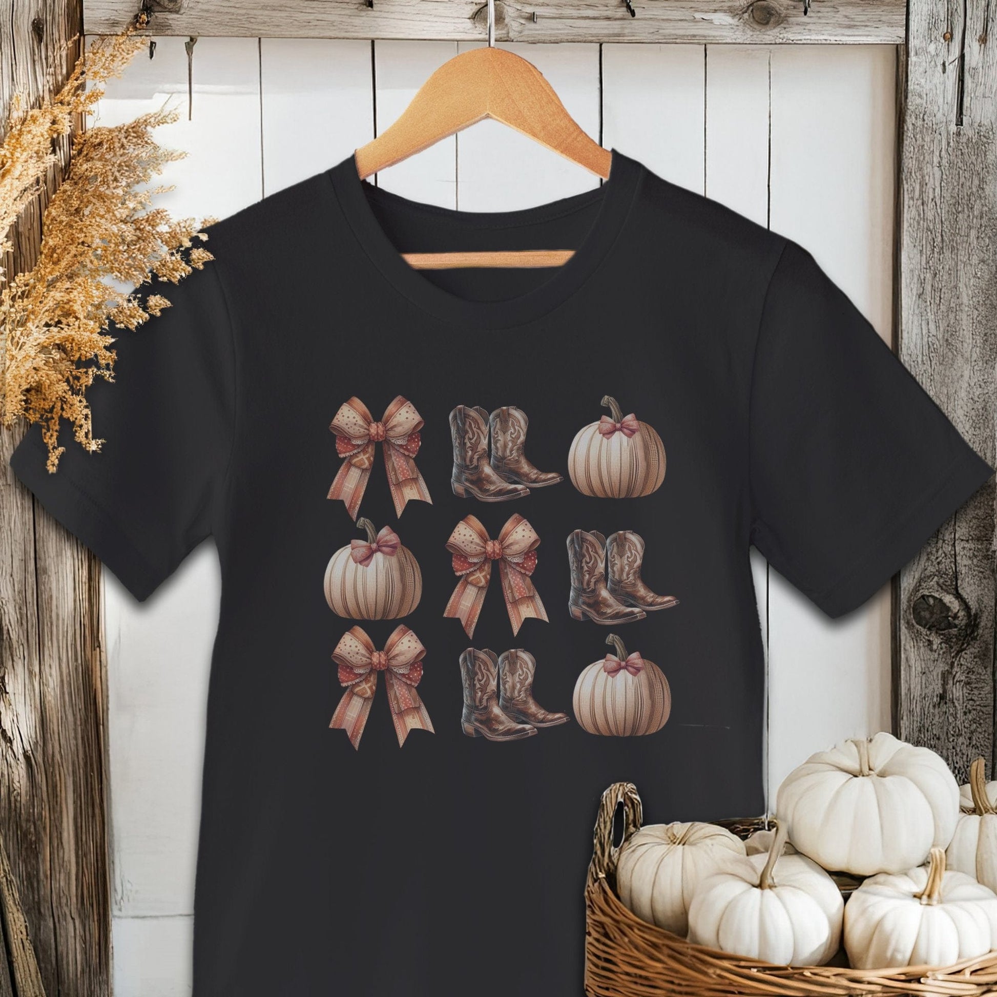 Boots Pumpkins and Bows Fall Shirt