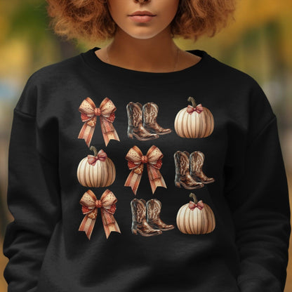 Boots Pumpkins and Bows Fall Shirt
