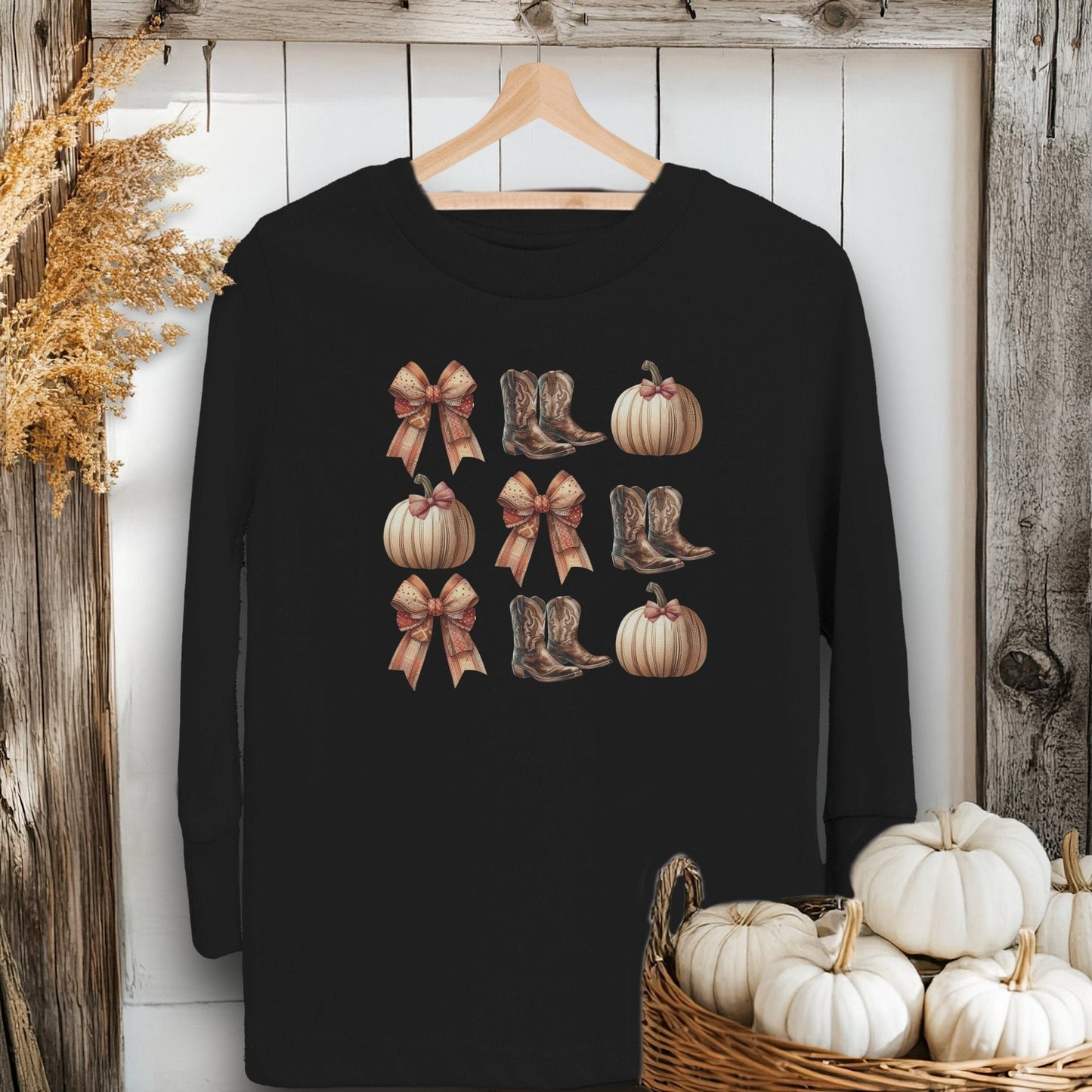 Boots Pumpkins and Bows Fall - Youth Shirt