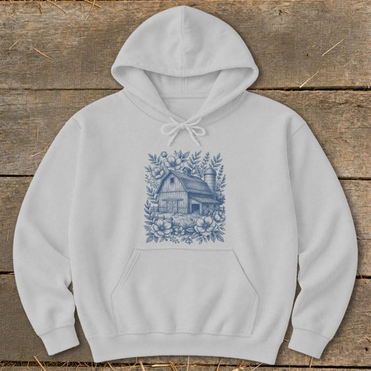 Botanical Barn Illustration Hoodie - Sport Grey