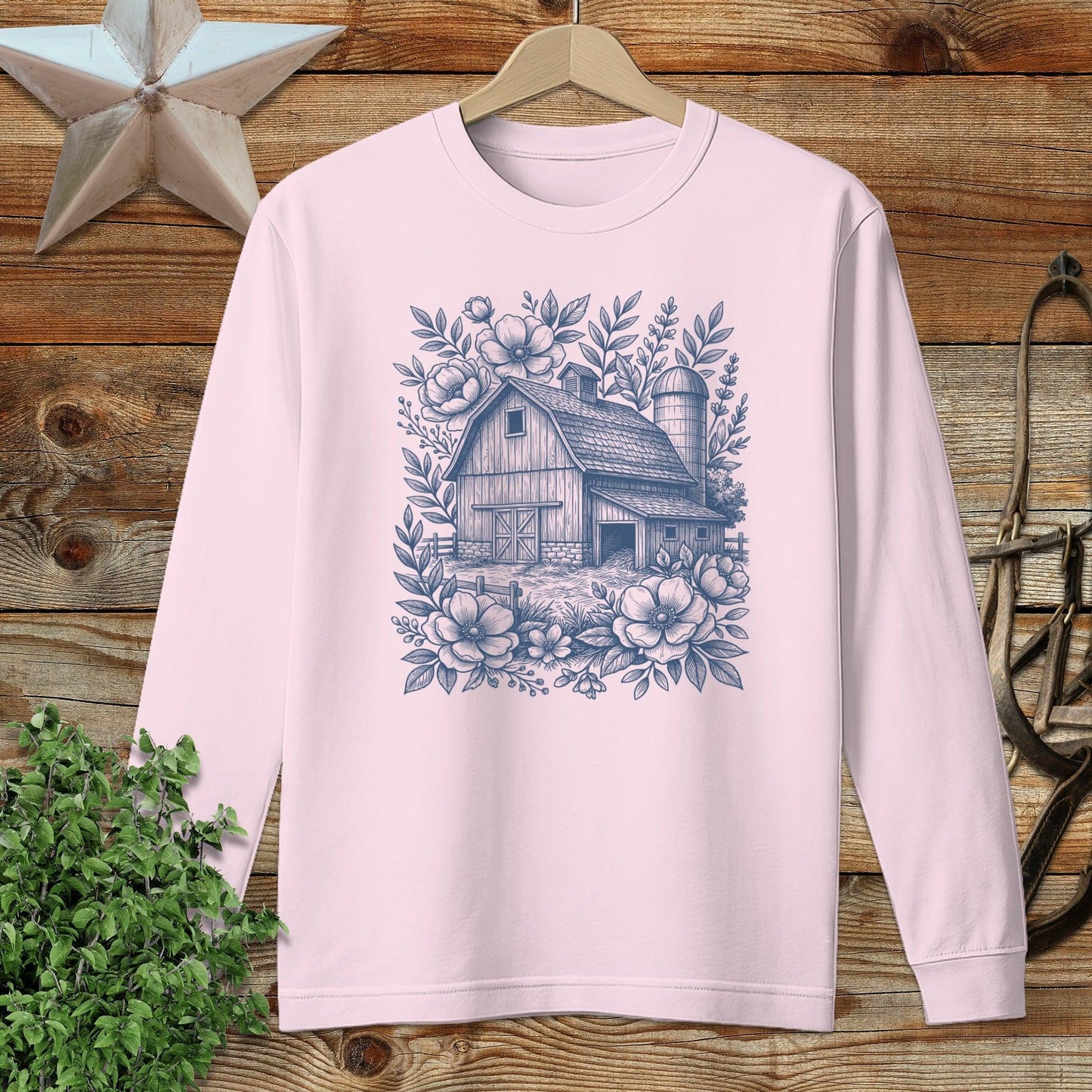 Botanical Barn Illustration Long Sleeve Tee
