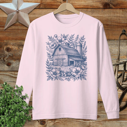 Botanical Barn Illustration Long Sleeve Tee