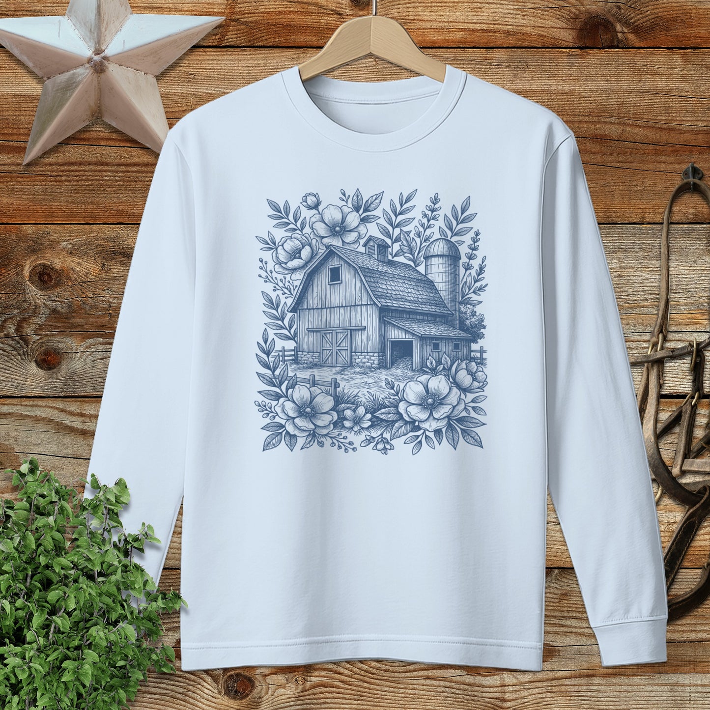 Botanical Barn Illustration Long Sleeve Tee
