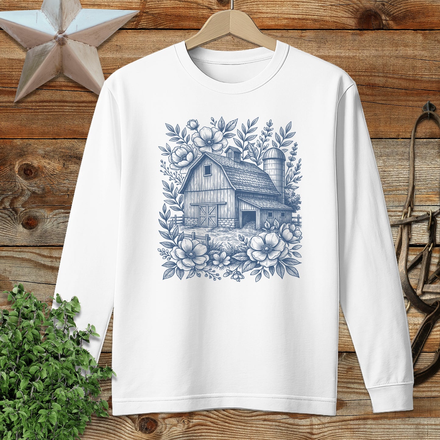 Botanical Barn Illustration Long Sleeve Tee