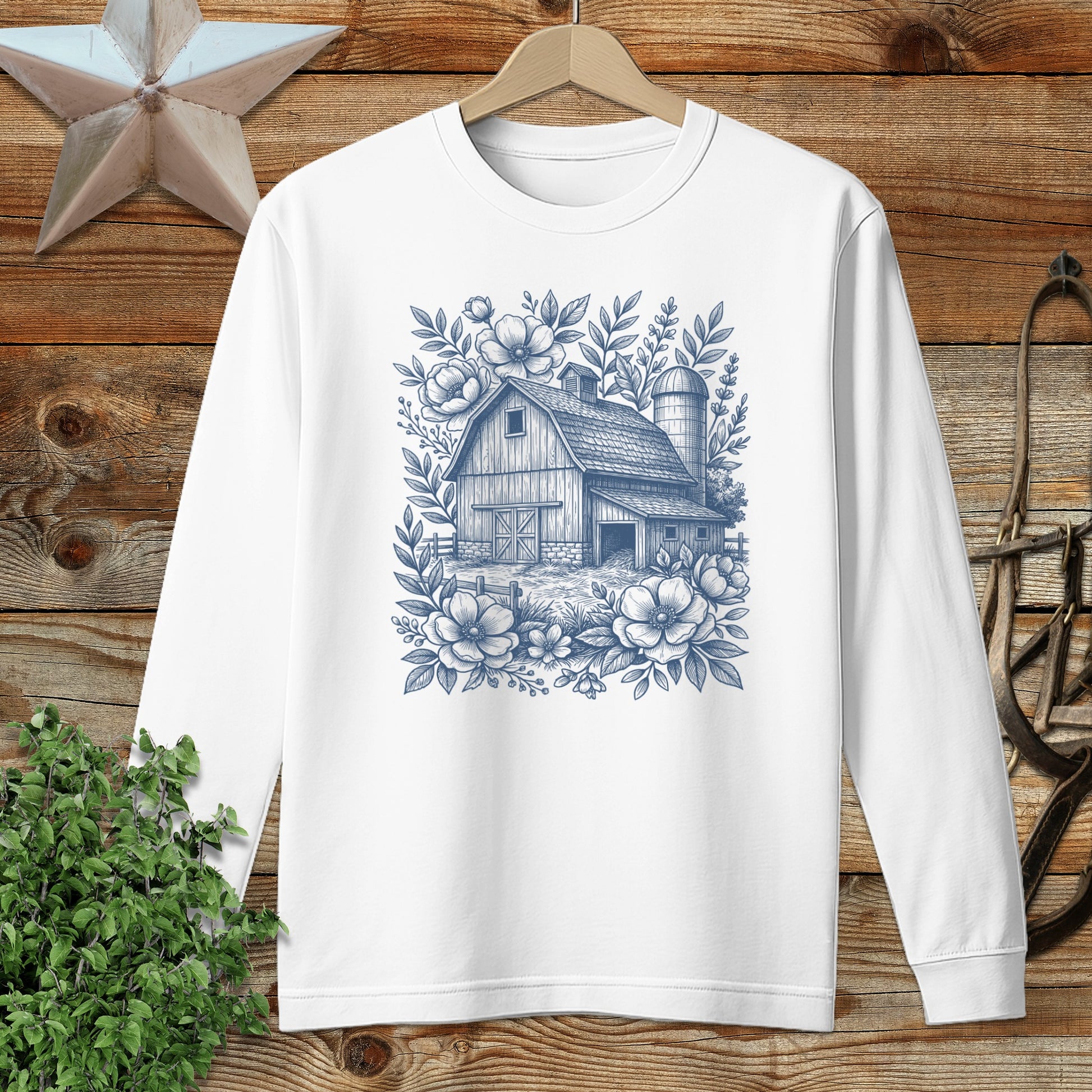 Botanical Barn Illustration Long Sleeve Tee