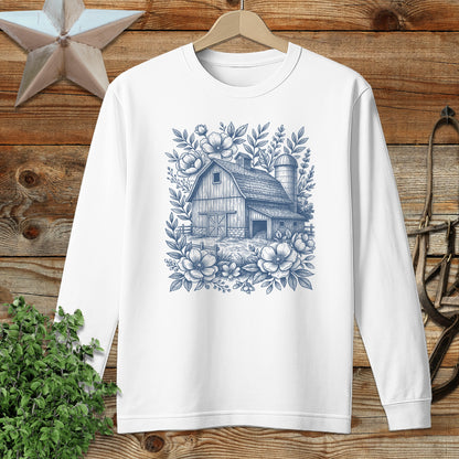Botanical Barn Illustration Long Sleeve Tee