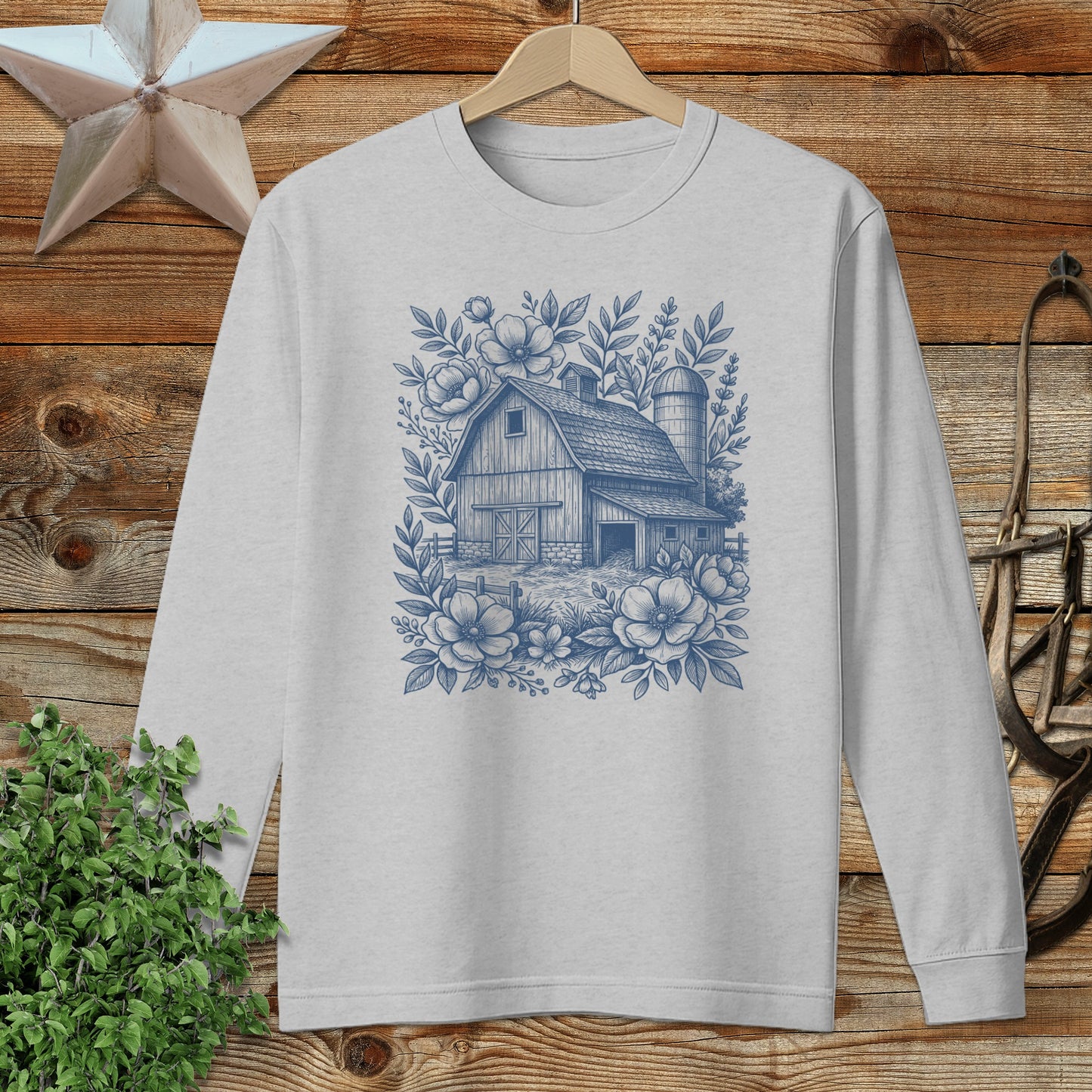 Botanical Barn Illustration Long Sleeve Tee