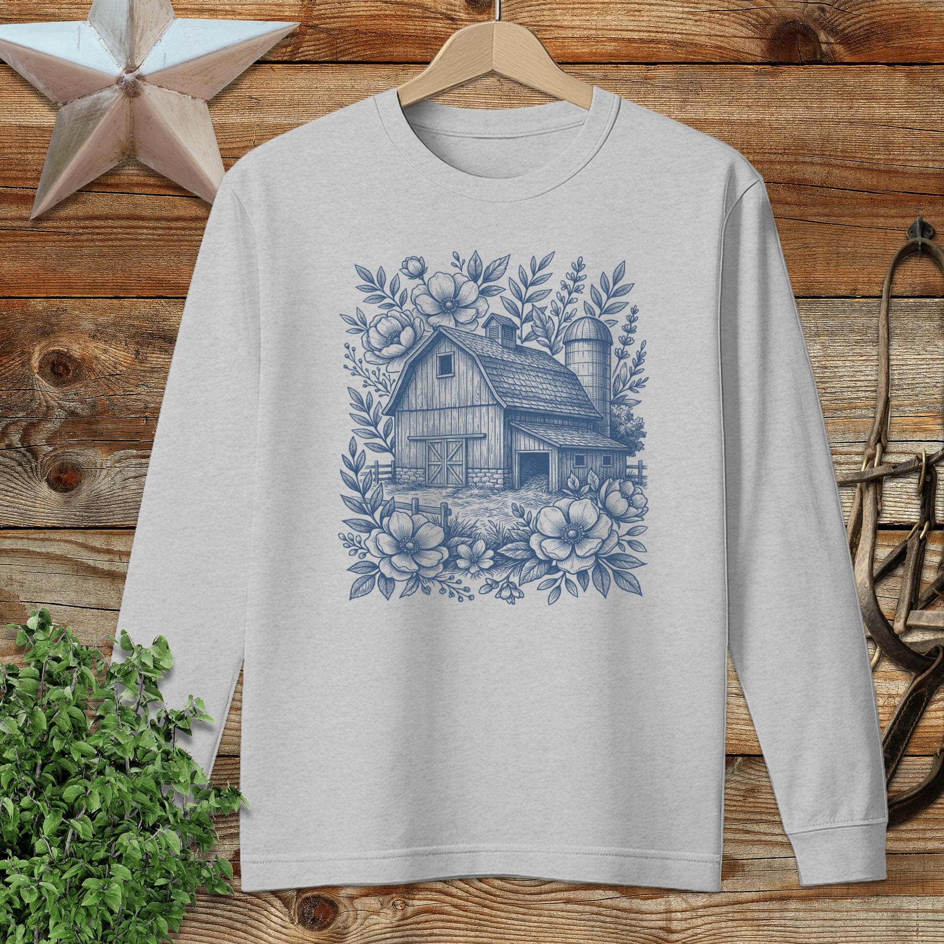 Botanical Barn Illustration Long Sleeve Tee