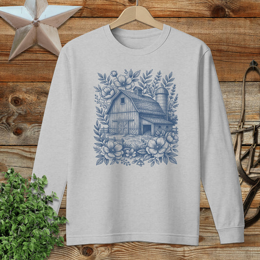 Botanical Barn Illustration Long Sleeve Tee