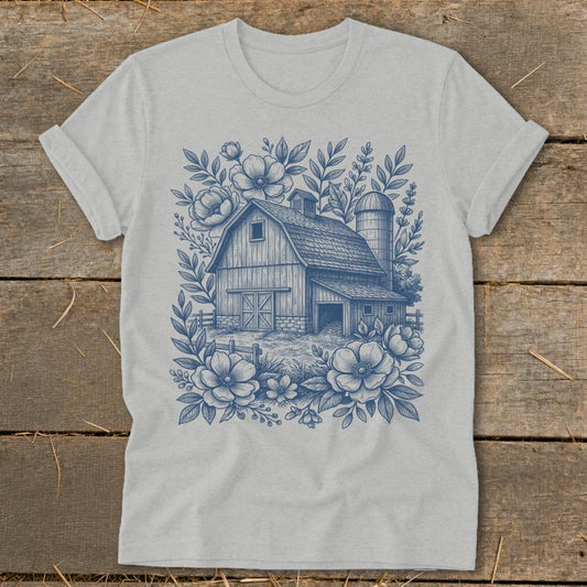 Botanical Barn Illustration Softstyle Tee - Athletic Heather