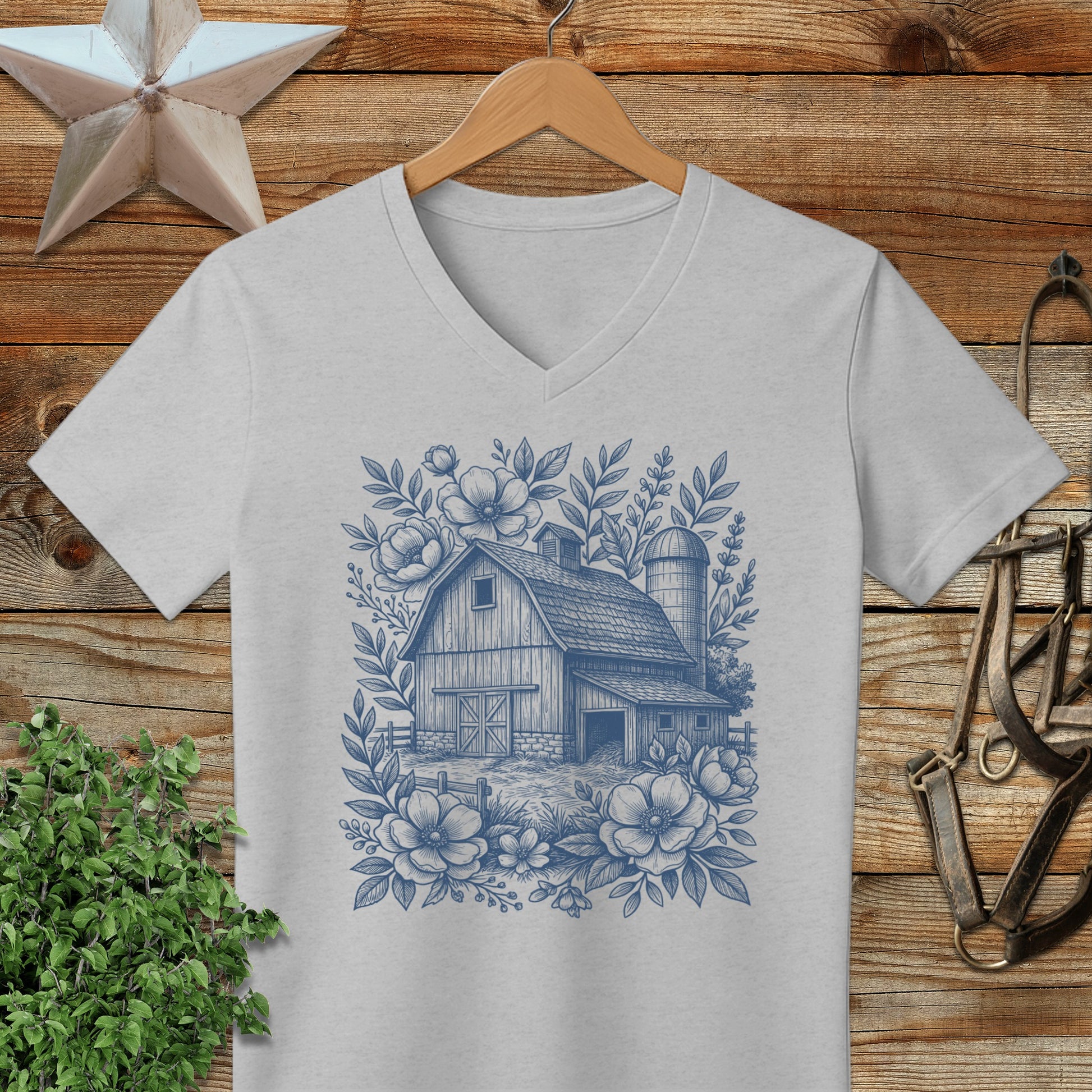 Botanical Barn Illustration V-neck