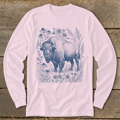 Botanical Bison Illustration Long Sleeve Tee