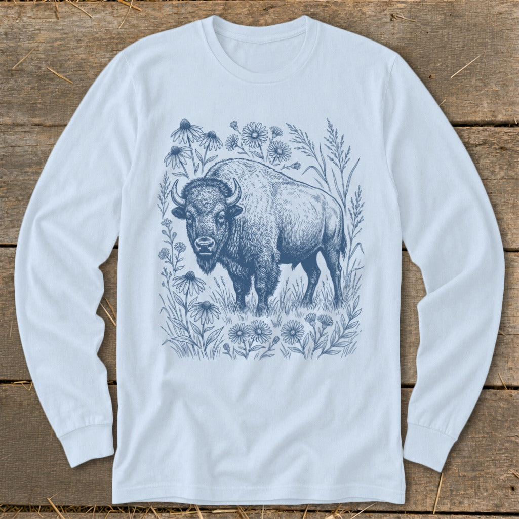Botanical Bison Illustration Long Sleeve Tee