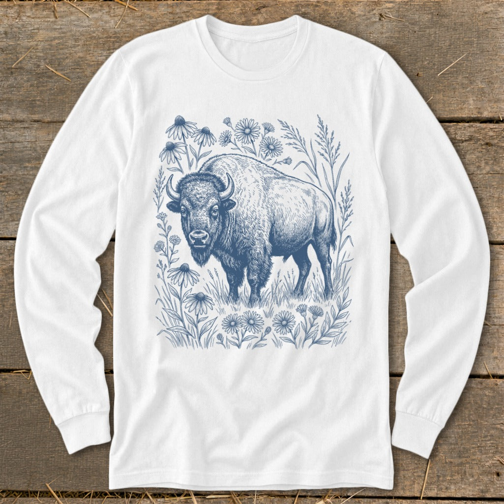 Botanical Bison Illustration Long Sleeve Tee