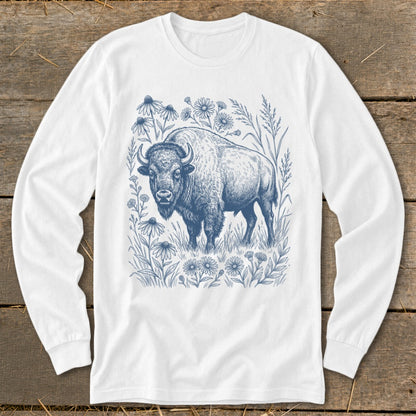 Botanical Bison Illustration Long Sleeve Tee