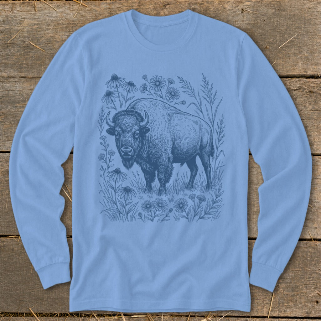 Botanical Bison Illustration Long Sleeve Tee