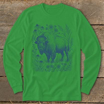 Botanical Bison Illustration Long Sleeve Tee