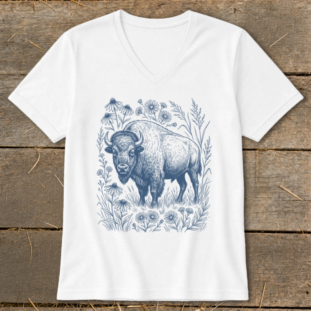 Botanical Bison Illustration V-neck
