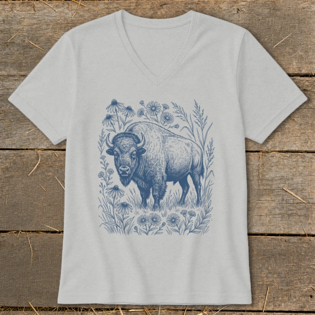 Botanical Bison Illustration V-neck