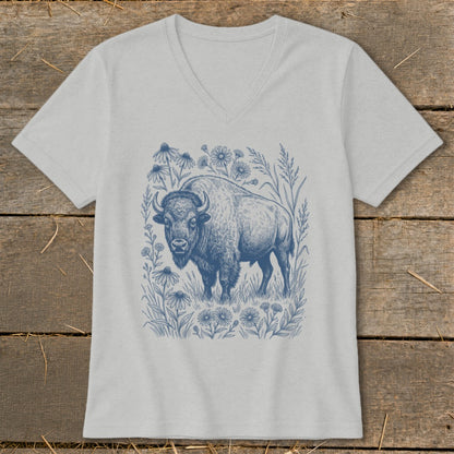 Botanical Bison Illustration V-neck
