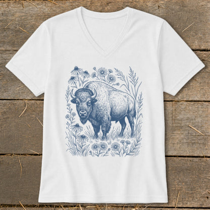 Botanical Bison Illustration V-neck