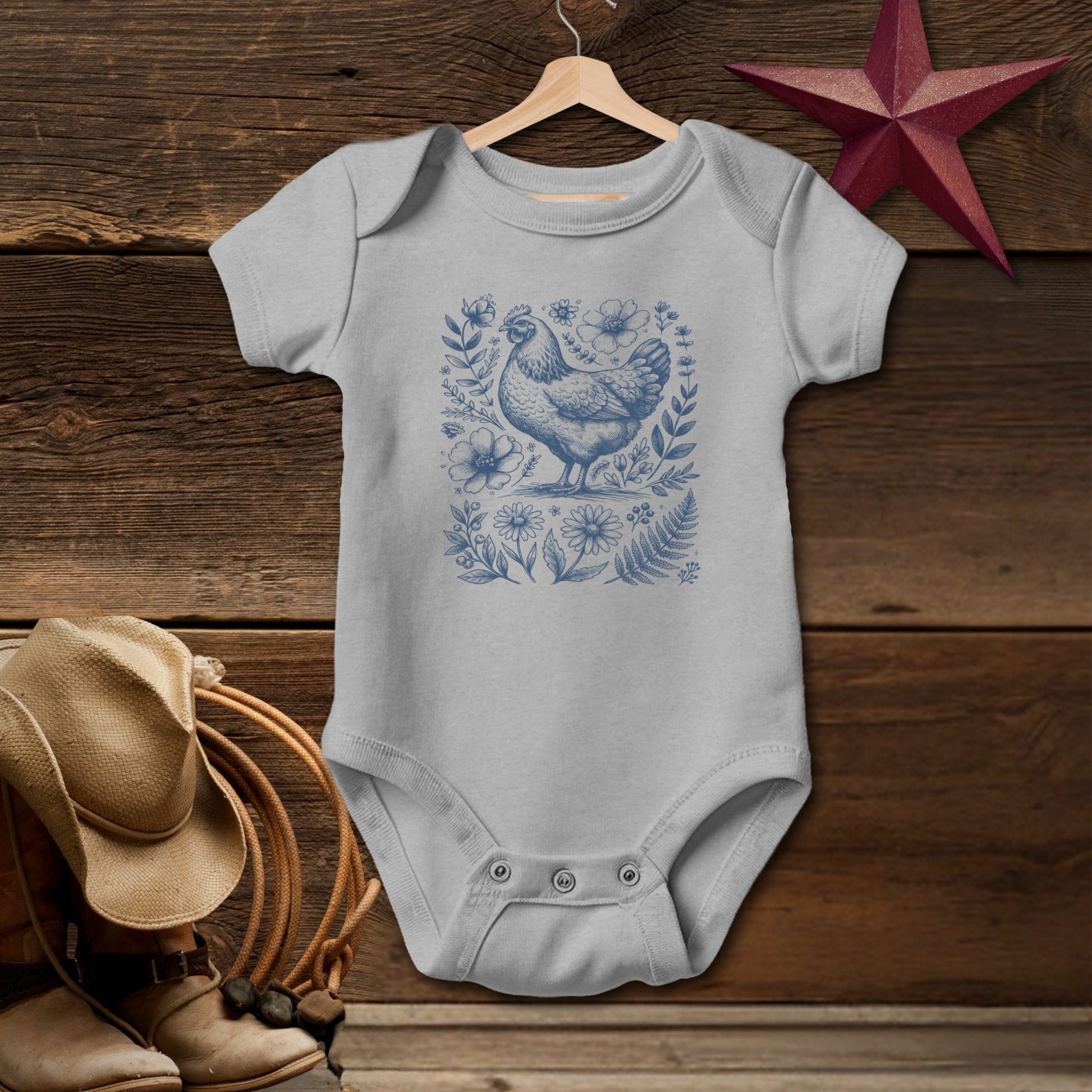 Botanical Chicken Illustration Bodysuit (Baby)