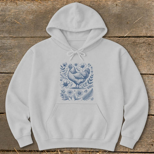 Botanical Chicken Illustration Hoodie - Sport Grey