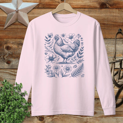 Botanical Chicken Illustration Long Sleeve Tee