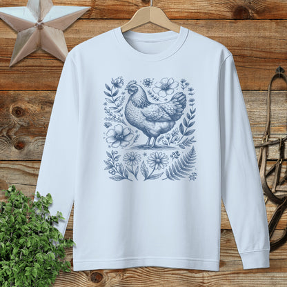 Botanical Chicken Illustration Long Sleeve Tee