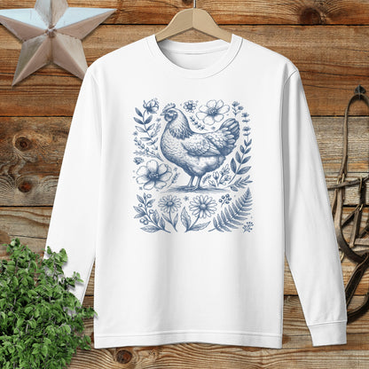 Botanical Chicken Illustration Long Sleeve Tee