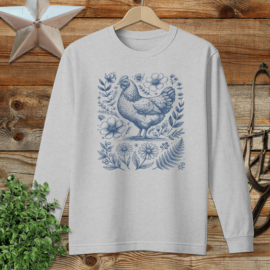 Botanical Chicken Illustration Long Sleeve Tee