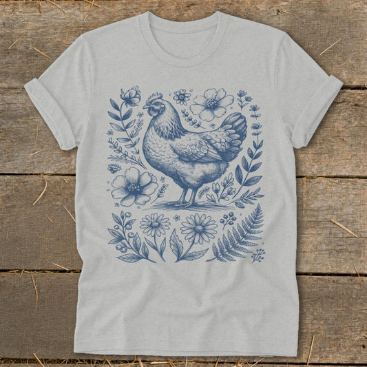 Botanical Chicken Illustration Softstyle Tee - Athletic Heather