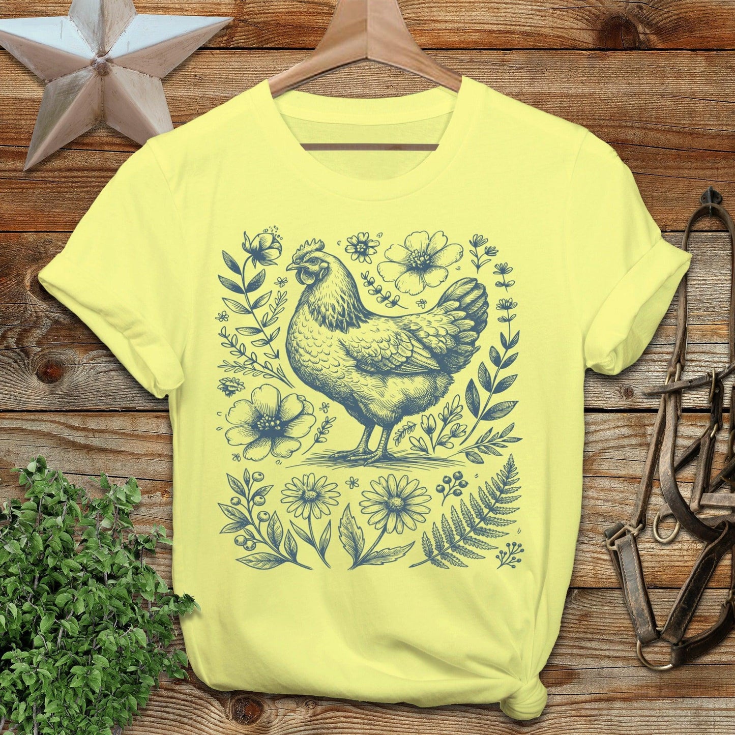 Botanical Chicken Illustration T-Shirt