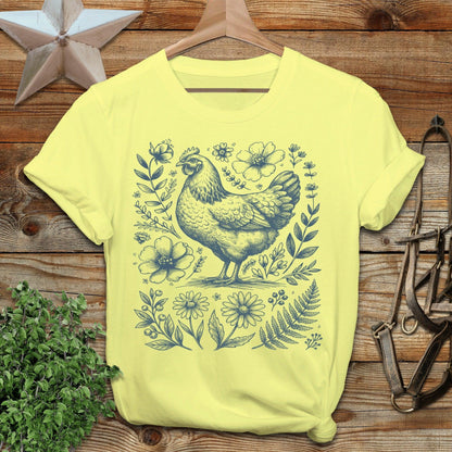 Botanical Chicken Illustration T-Shirt