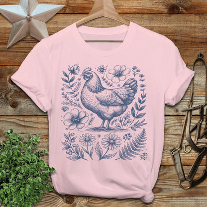 Botanical Chicken Illustration T-Shirt