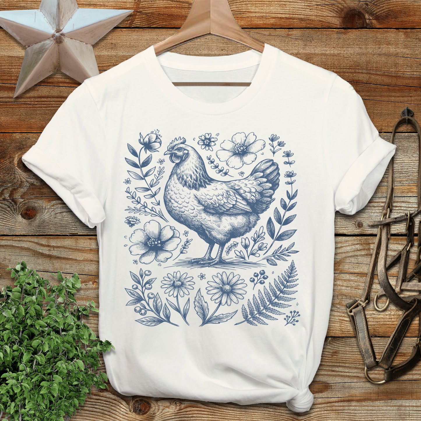 Botanical Chicken Illustration T-Shirt