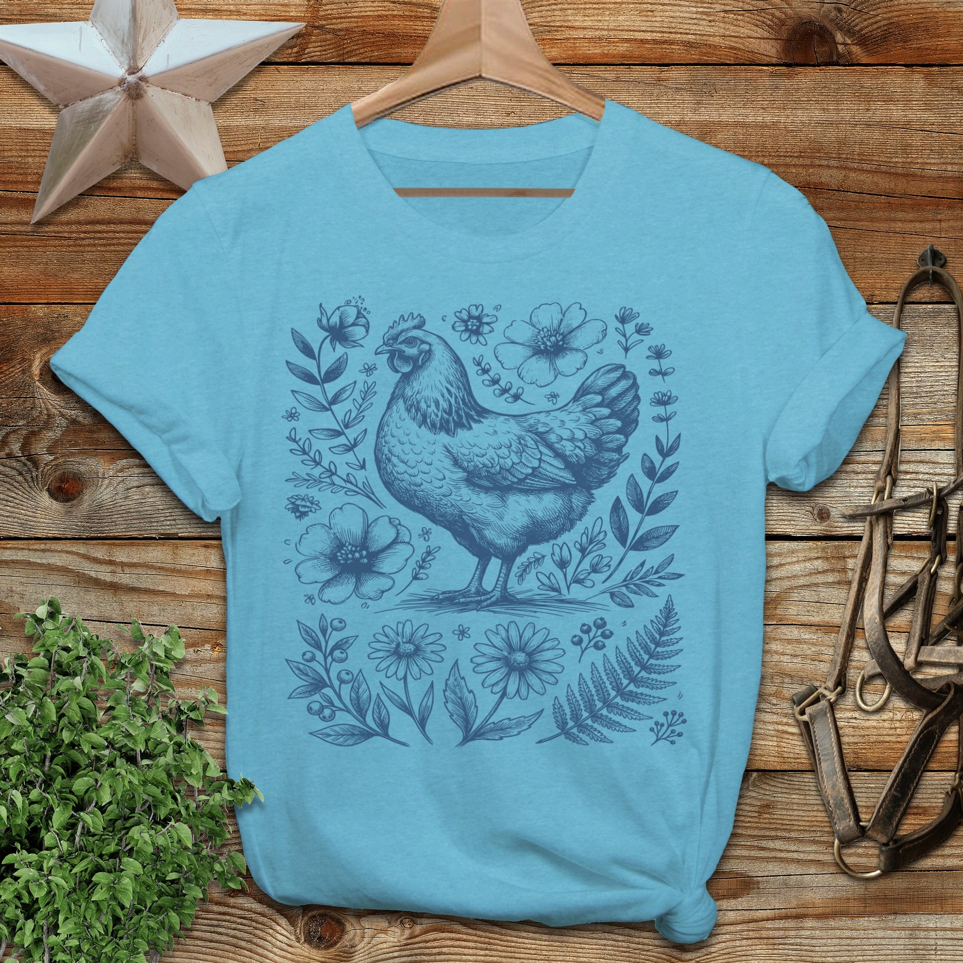 Botanical Chicken Illustration T-Shirt
