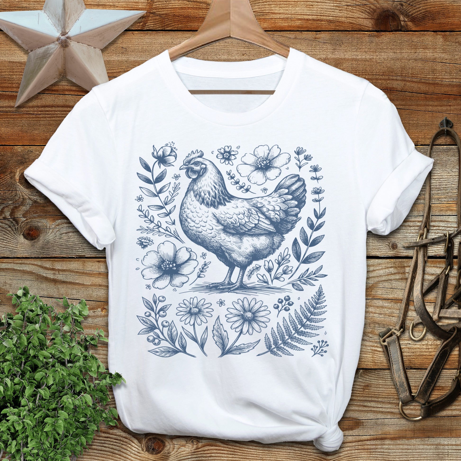 Botanical Chicken Illustration T-Shirt