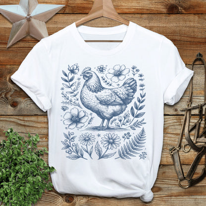 Botanical Chicken Illustration T-Shirt