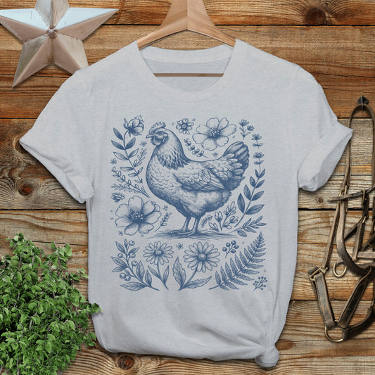 Botanical Chicken Illustration T-Shirt