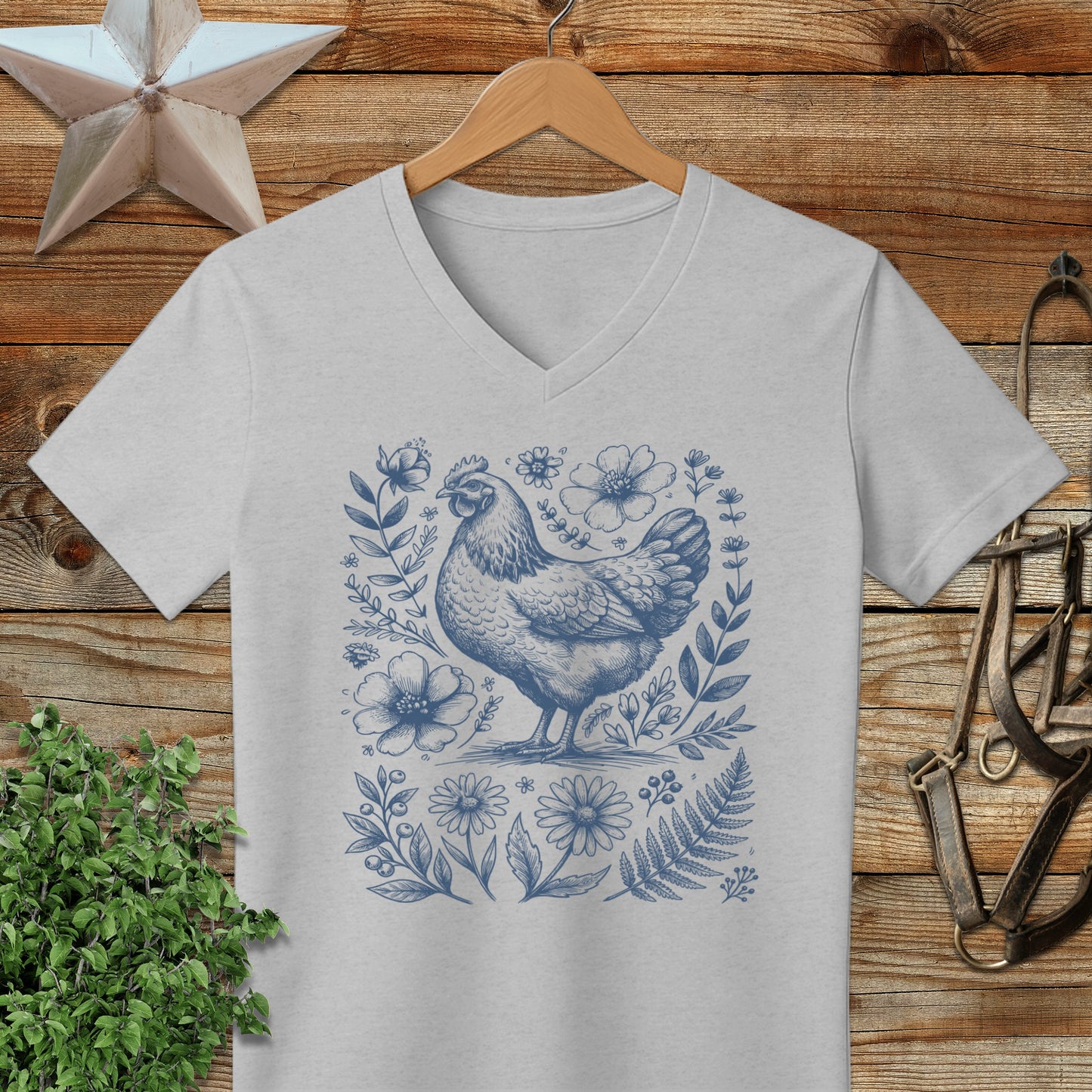 Botanical Chicken Illustration V-neck