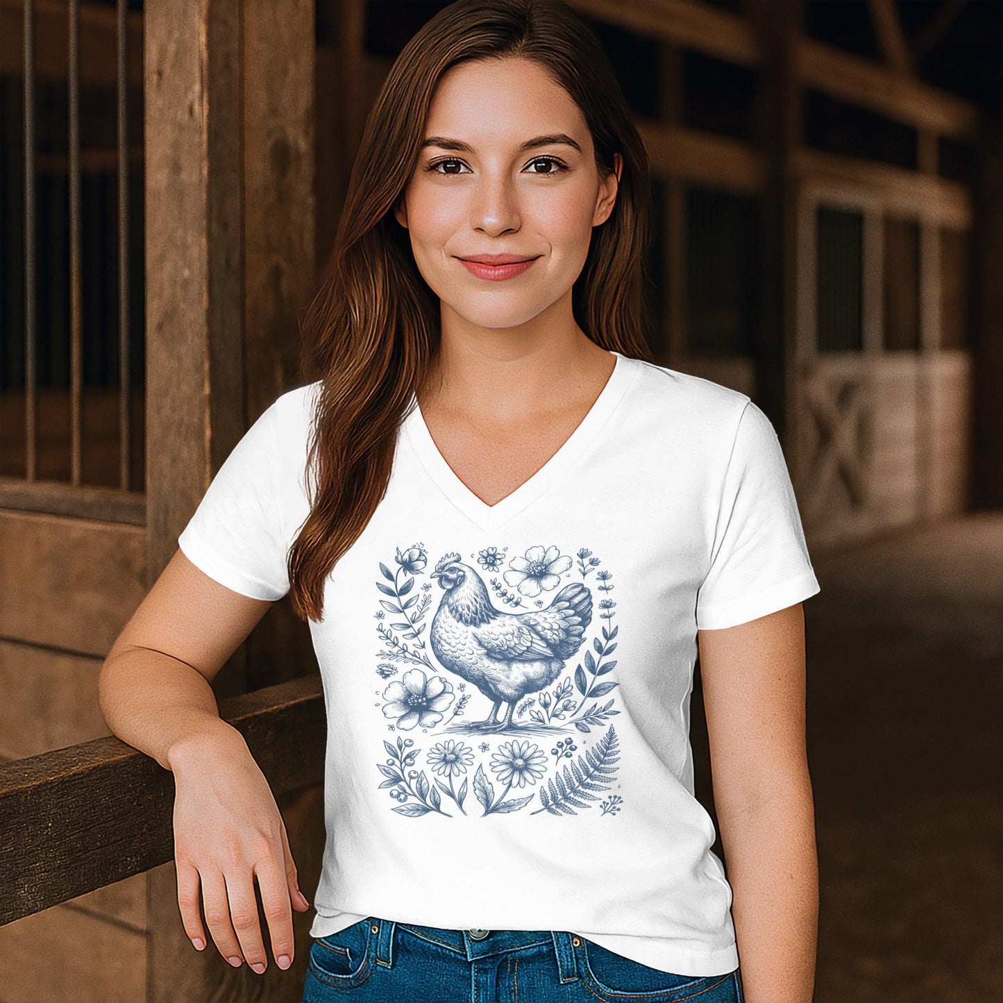 Botanical Chicken Illustration V-neck