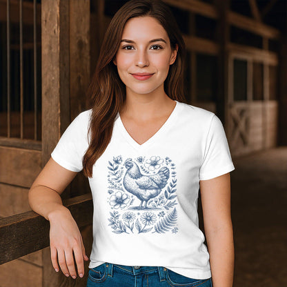 Botanical Chicken Illustration V-neck
